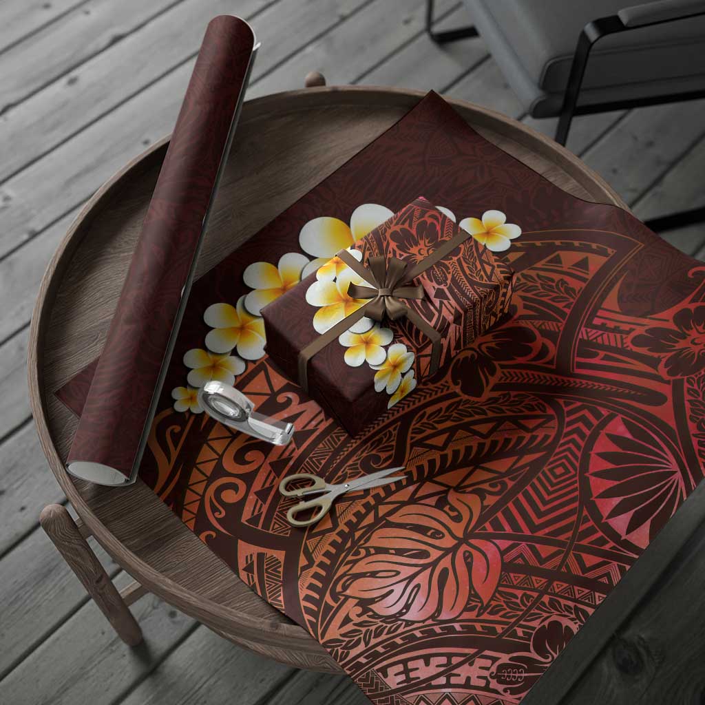 Red Polynesia Wrapping Paper Plumeria Tropical Leaves With Galaxy Polynesian Art