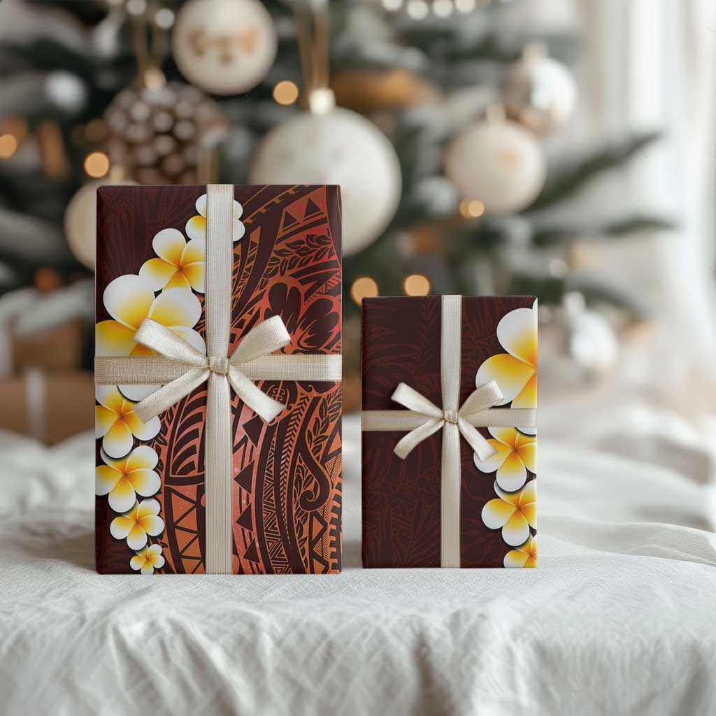 Red Polynesia Wrapping Paper Plumeria Tropical Leaves With Galaxy Polynesian Art
