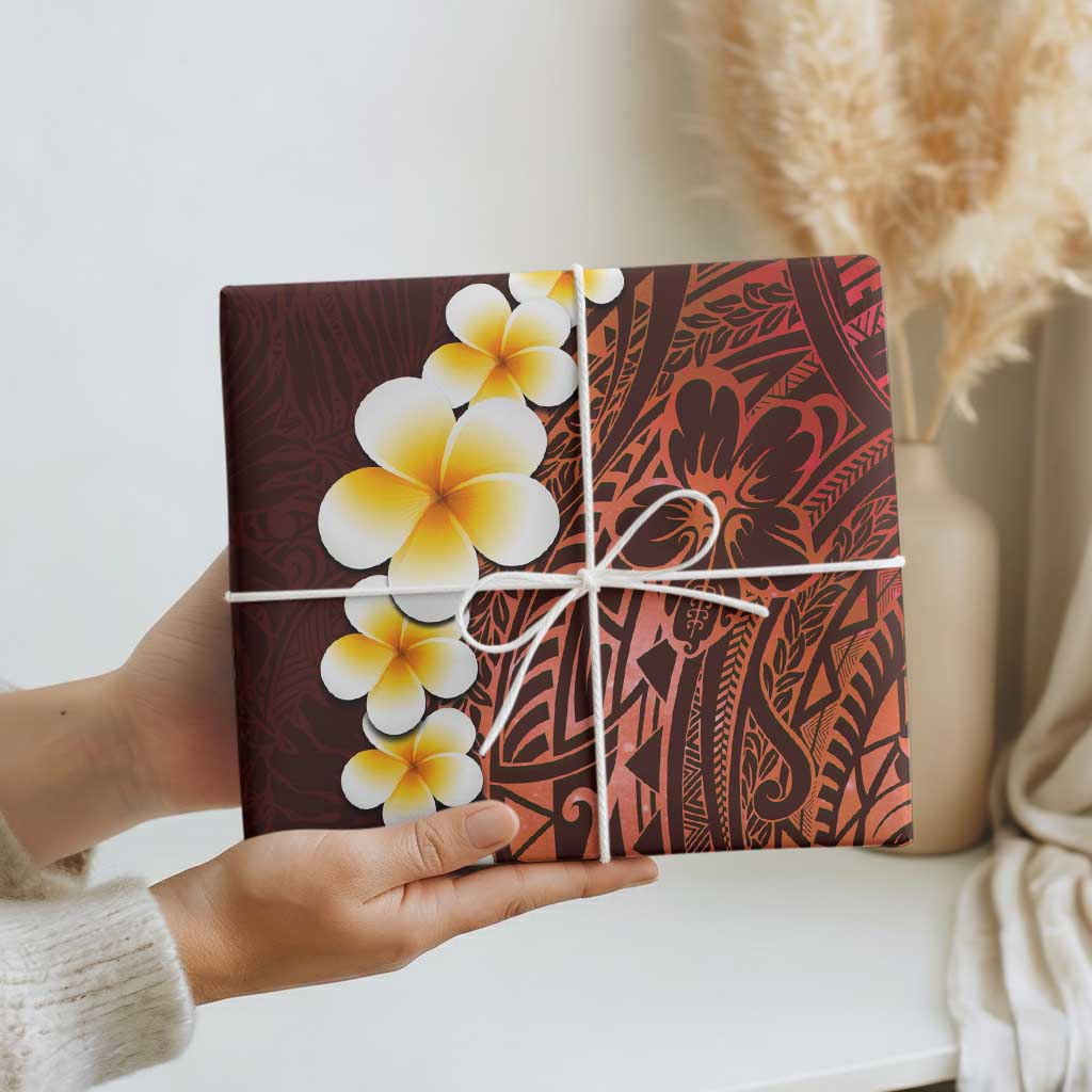 Red Polynesia Wrapping Paper Plumeria Tropical Leaves With Galaxy Polynesian Art