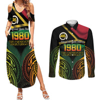 Vanuatu 1980 Couples Matching Summer Maxi Dress and Long Sleeve Button Shirt Hapi 46 Yia Indipendens Anivesari LT14 Black - Polynesian Pride