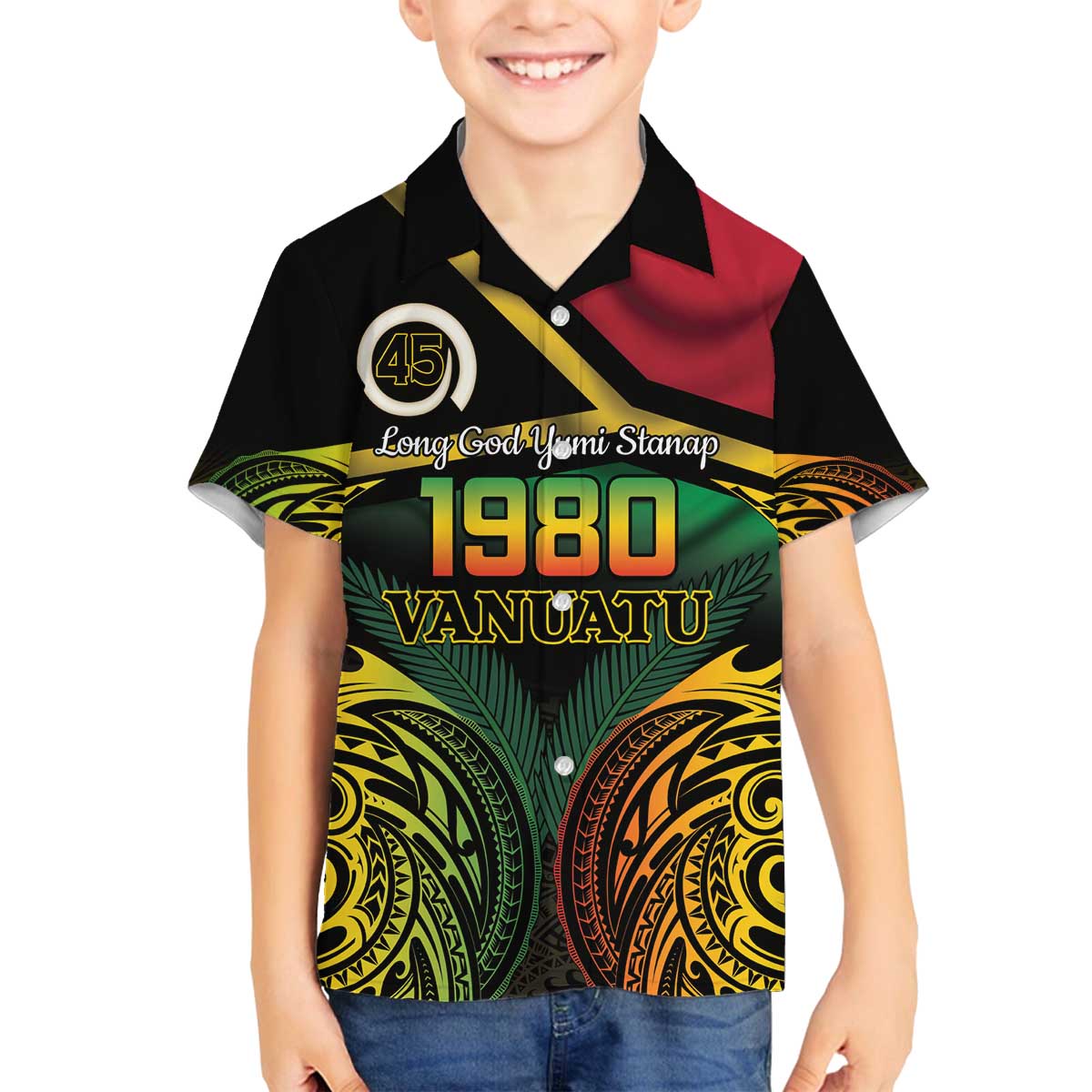 Vanuatu 1980 Family Matching Off The Shoulder Long Sleeve Dress and Hawaiian Shirt Hapi 45 Yia Indipendens Anivesari