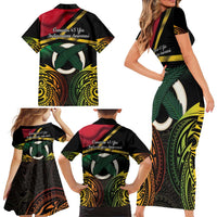 Vanuatu 1980 Family Matching Short Sleeve Bodycon Dress and Hawaiian Shirt Hapi 45 Yia Indipendens Anivesari