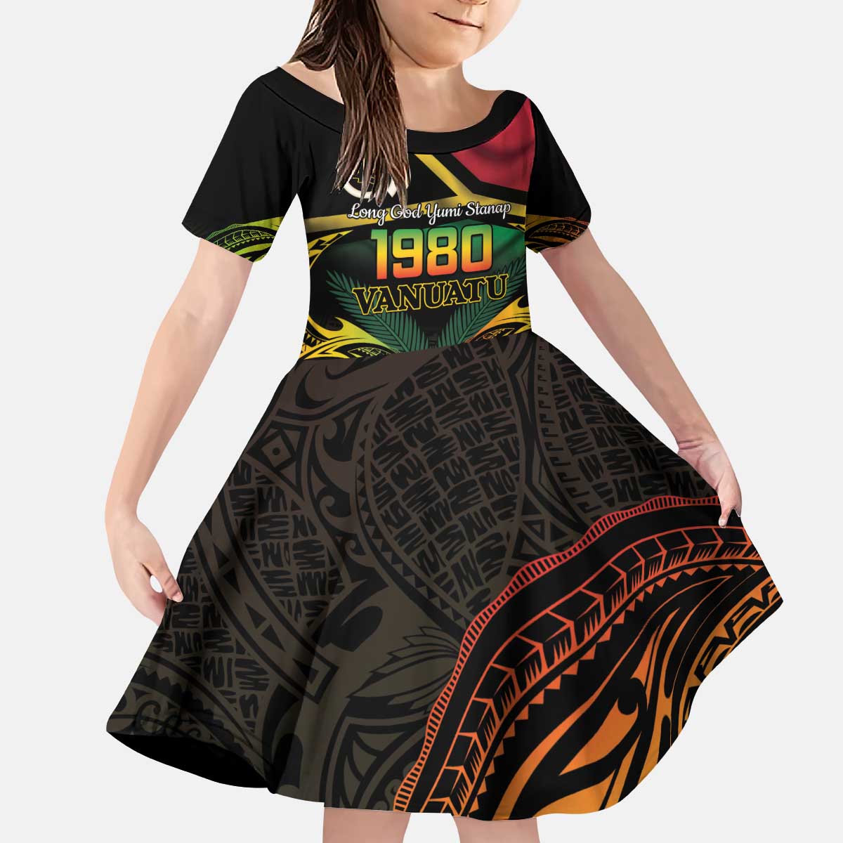 Vanuatu 1980 Kid Short Sleeve Dress Hapi 45 Yia Indipendens Anivesari