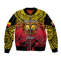 Personalised Marquesas Islands Sleeve Zip Bomber Jacket Tiki Polynesian Marquesan Pattern LT14 Unisex Black - Polynesian Pride