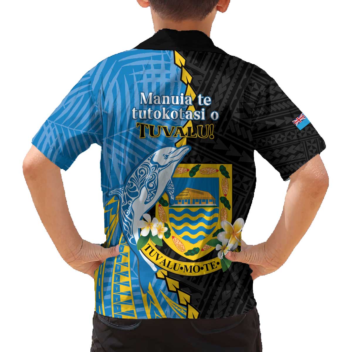 Tuvalu Independence Day Family Matching Off Shoulder Short Dress and Hawaiian Shirt Manuia te tutokotasi o Tuvaluan Dolphin Tattoo LT14 - Polynesian Pride