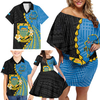 Tuvalu Independence Day Family Matching Off Shoulder Short Dress and Hawaiian Shirt Manuia te tutokotasi o Tuvaluan Dolphin Tattoo LT14 - Polynesian Pride