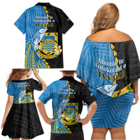 Tuvalu Independence Day Family Matching Off Shoulder Short Dress and Hawaiian Shirt Manuia te tutokotasi o Tuvaluan Dolphin Tattoo LT14 - Polynesian Pride