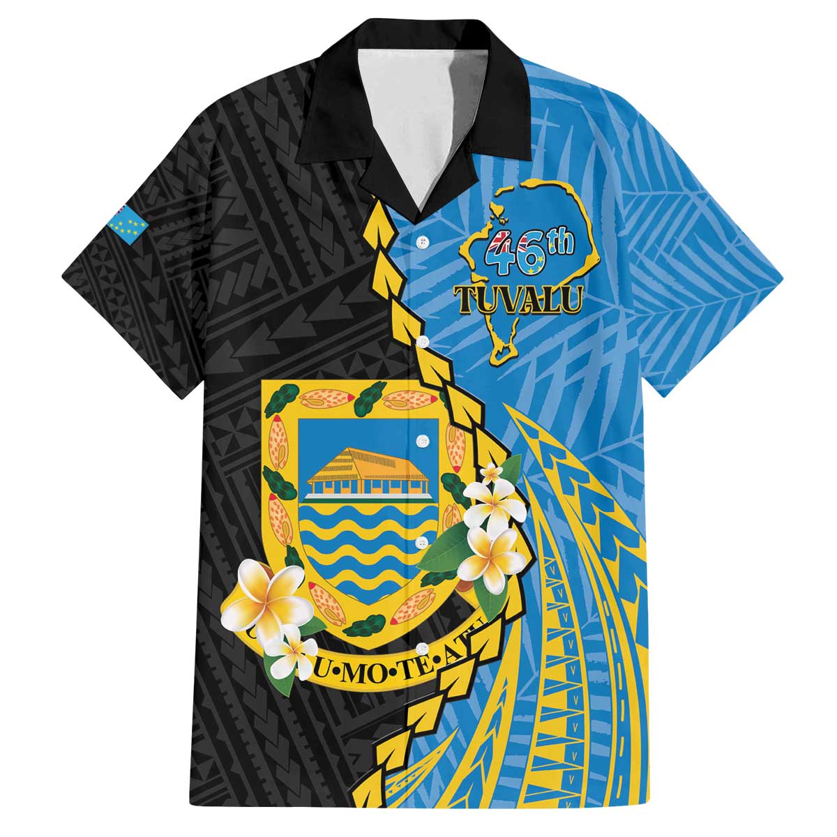 Tuvalu Independence Day Family Matching Off Shoulder Short Dress and Hawaiian Shirt Manuia te tutokotasi o Tuvaluan Dolphin Tattoo LT14 Dad's Shirt - Short Sleeve Blue - Polynesian Pride