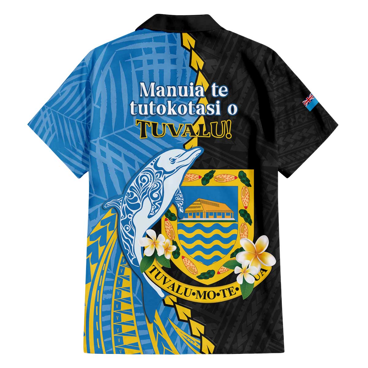Tuvalu Independence Day Family Matching Off Shoulder Short Dress and Hawaiian Shirt Manuia te tutokotasi o Tuvaluan Dolphin Tattoo LT14 - Polynesian Pride