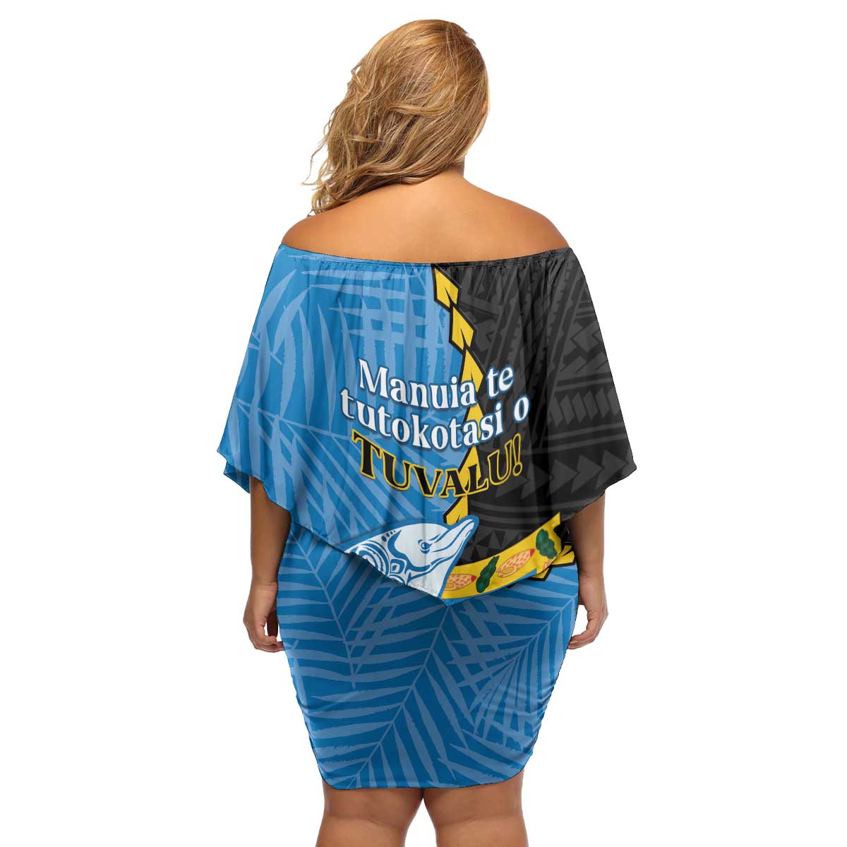 Tuvalu Independence Day Family Matching Off Shoulder Short Dress and Hawaiian Shirt Manuia te tutokotasi o Tuvaluan Dolphin Tattoo LT14 - Polynesian Pride