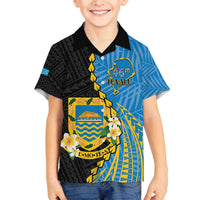 Tuvalu Independence Day Family Matching Off Shoulder Short Dress and Hawaiian Shirt Manuia te tutokotasi o Tuvaluan Dolphin Tattoo LT14 Son's Shirt Blue - Polynesian Pride