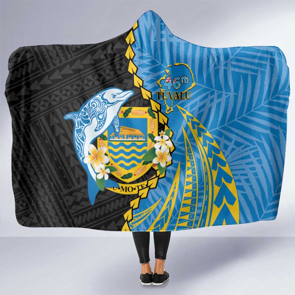 Tuvalu Independence Day Hooded Blanket Manuia te tutokotasi o Tuvaluan Dolphin Tattoo LT14 One Size Blue - Polynesian Pride