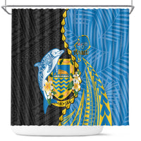 Tuvalu Independence Day Shower Curtain Manuia te tutokotasi o Tuvaluan Dolphin Tattoo LT14 Blue - Polynesian Pride