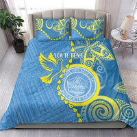 Personalised Palau Independence Day Bedding Set Belau Coat Of Arms Polynesian Curve Style