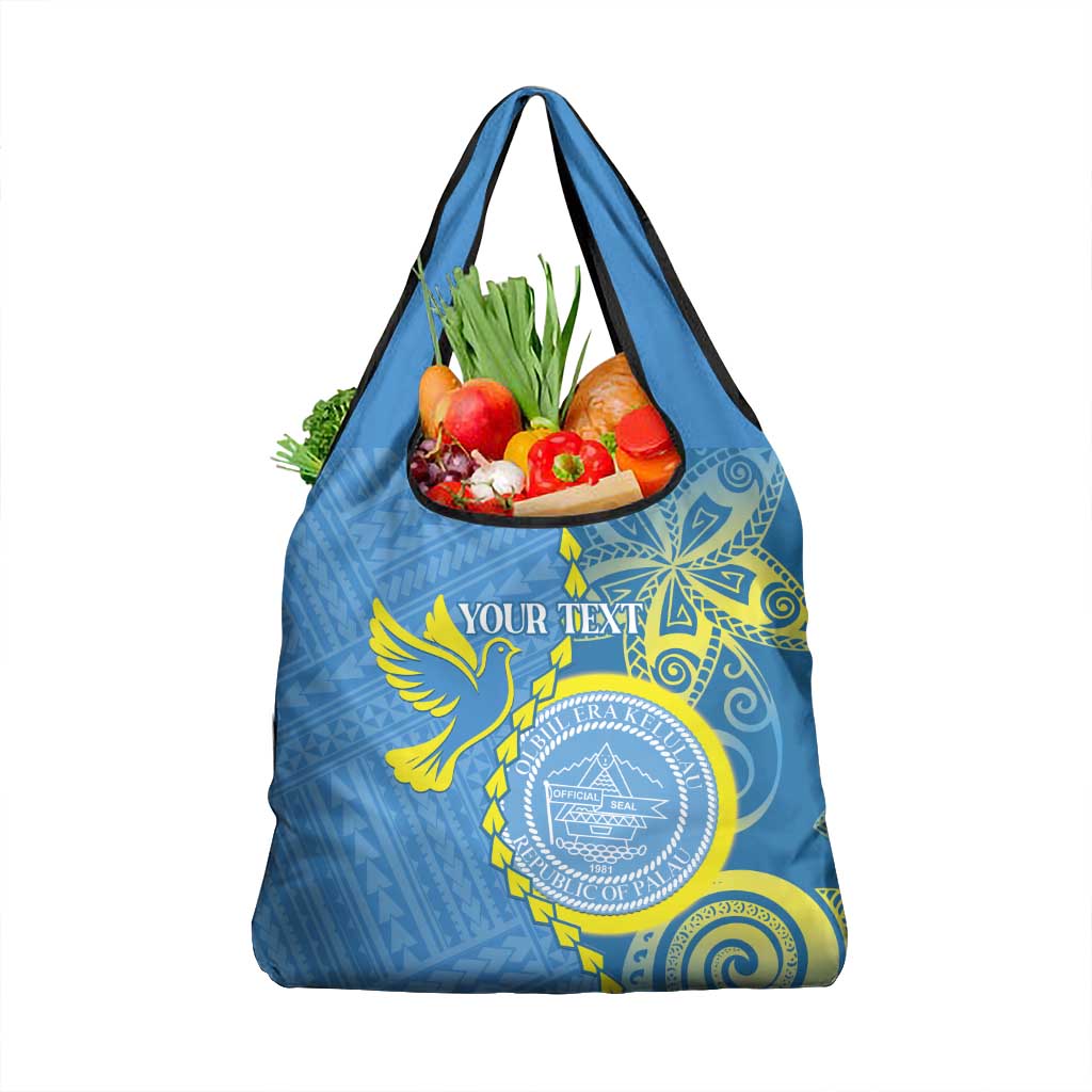 Personalised Palau Independence Day Grocery Bag Belau Coat Of Arms Polynesian Curve Style LT14 1-pack One Size Blue - Polynesian Pride