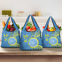 Personalised Palau Independence Day Grocery Bag Belau Coat Of Arms Polynesian Curve Style LT14 3-pack One Size Blue - Polynesian Pride