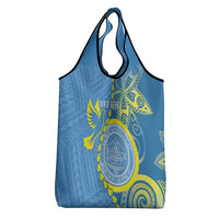 Personalised Palau Independence Day Grocery Bag Belau Coat Of Arms Polynesian Curve Style LT14 - Polynesian Pride