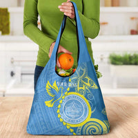 Personalised Palau Independence Day Grocery Bag Belau Coat Of Arms Polynesian Curve Style LT14 - Polynesian Pride