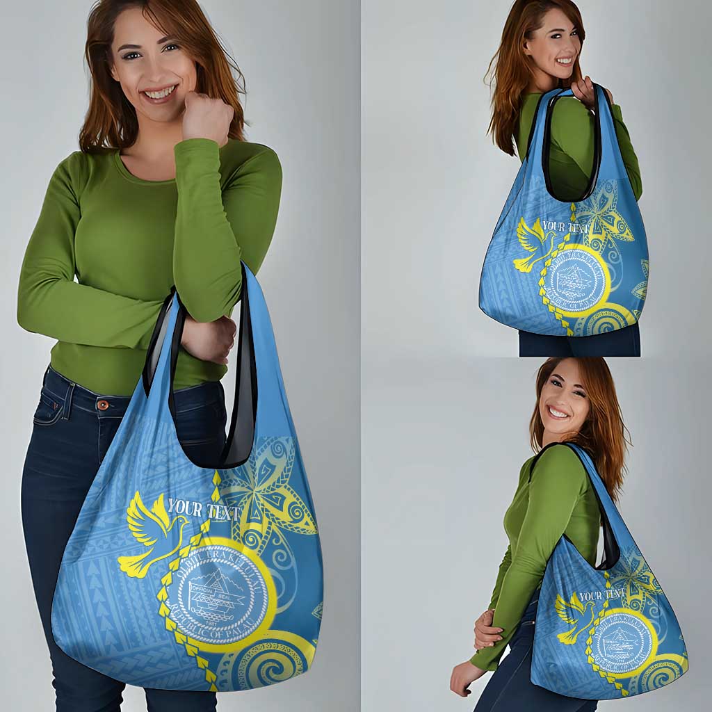 Personalised Palau Independence Day Grocery Bag Belau Coat Of Arms Polynesian Curve Style LT14 - Polynesian Pride