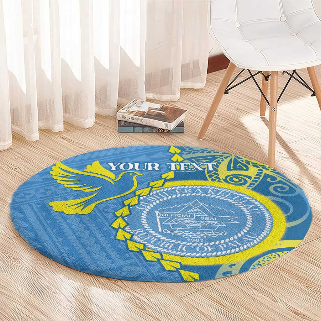Personalised Palau Independence Day Round Carpet Belau Coat Of Arms Polynesian Curve Style