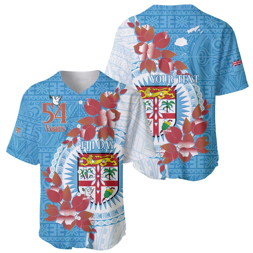 Personalised Fiji Day Baseball Jersey Fijian Tapa Pattern Mix Tagimoucia - Blue Version LT14 - Polynesian Pride