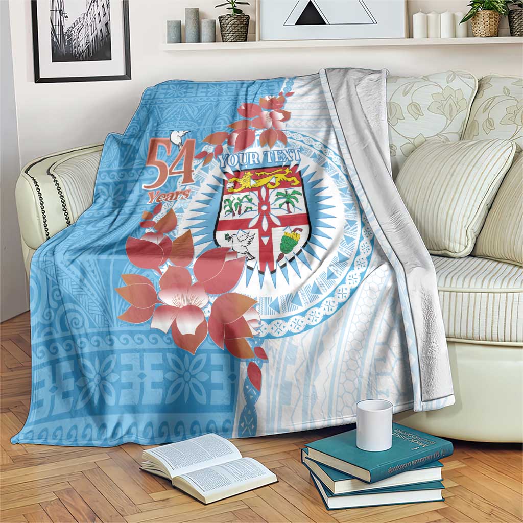 Personalised Fiji Day Blanket Fijian Tapa Pattern Mix Tagimoucia - Blue Version LT14 Blue - Polynesian Pride
