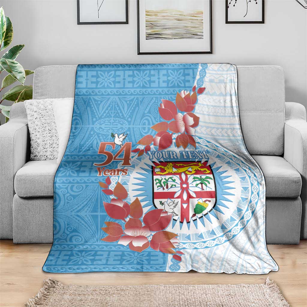 Personalised Fiji Day Blanket Fijian Tapa Pattern Mix Tagimoucia - Blue Version LT14 - Polynesian Pride