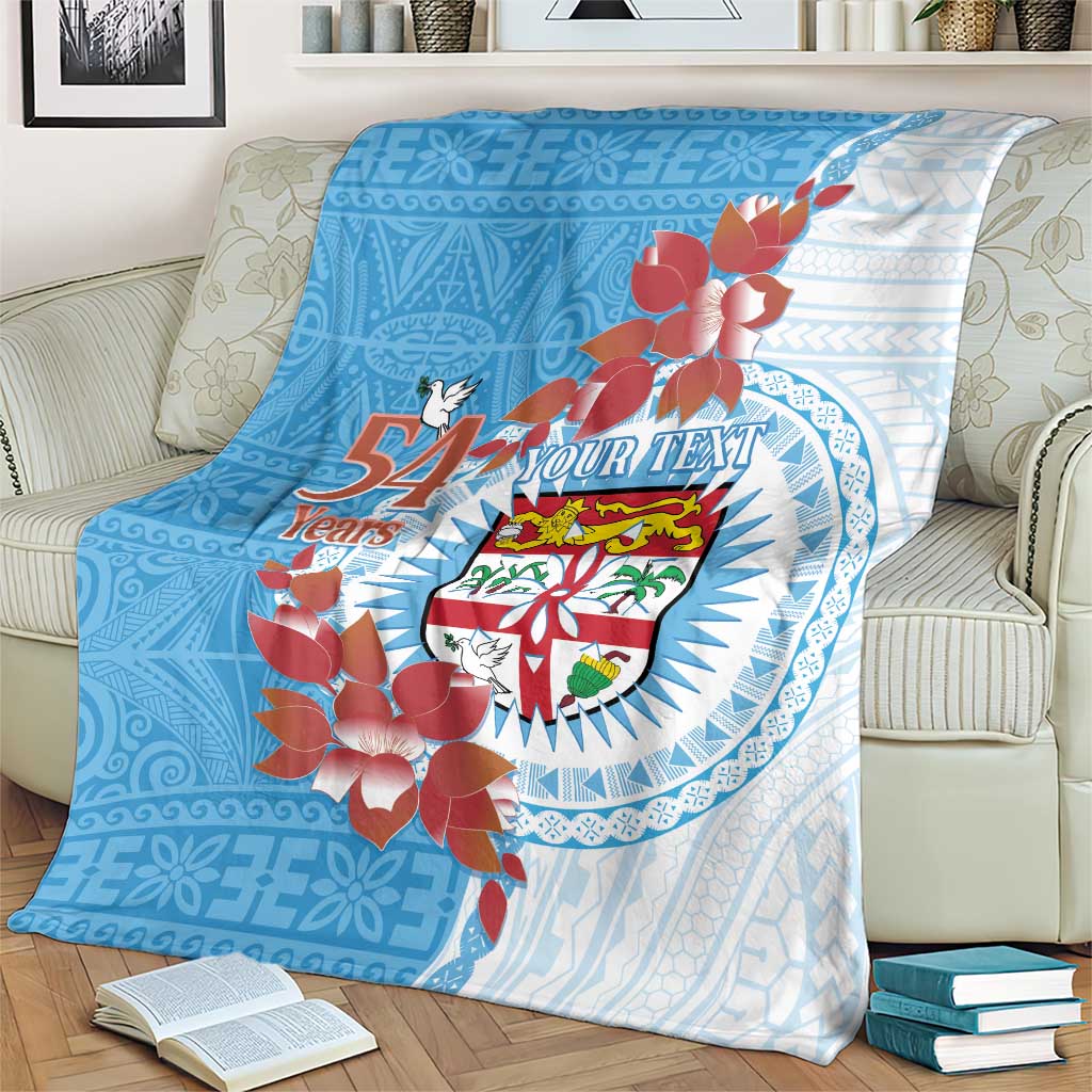 Personalised Fiji Day Blanket Fijian Tapa Pattern Mix Tagimoucia - Blue Version LT14 - Polynesian Pride