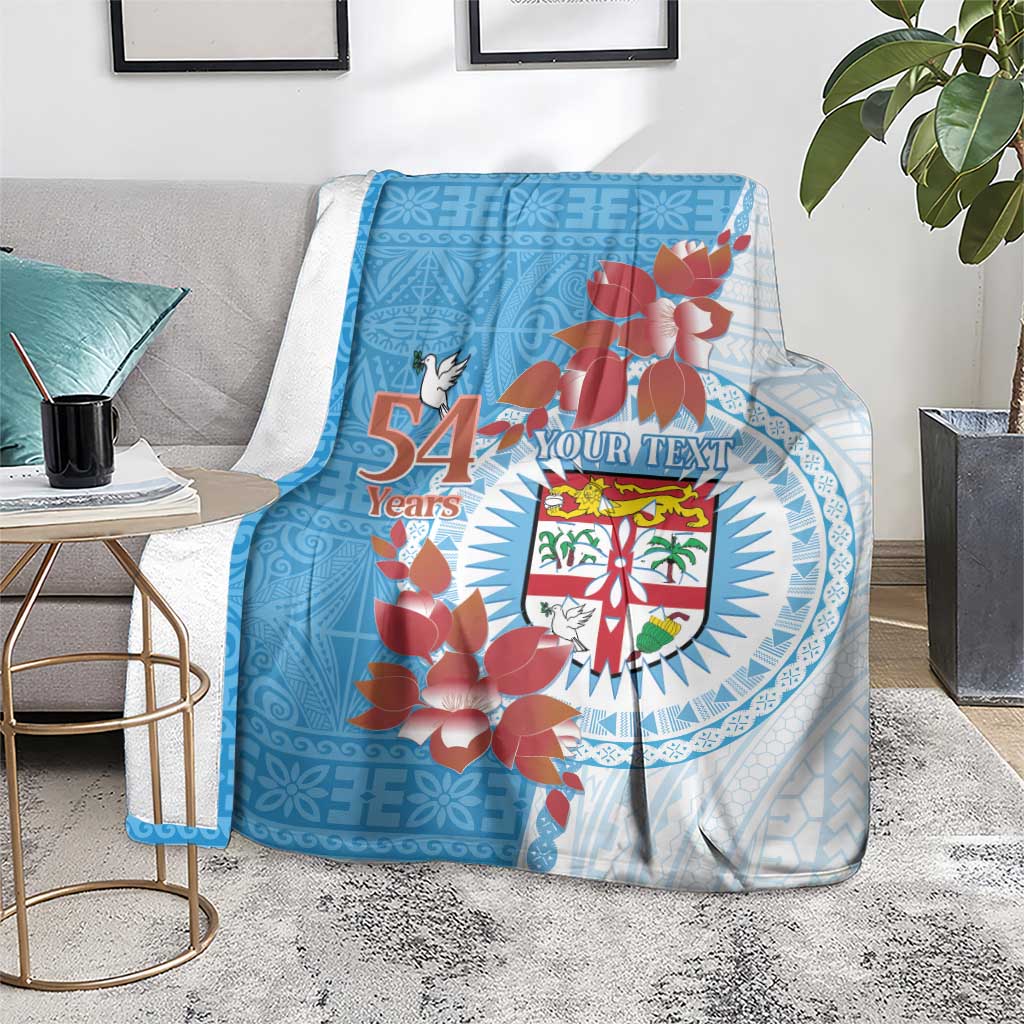 Personalised Fiji Day Blanket Fijian Tapa Pattern Mix Tagimoucia - Blue Version LT14 - Polynesian Pride