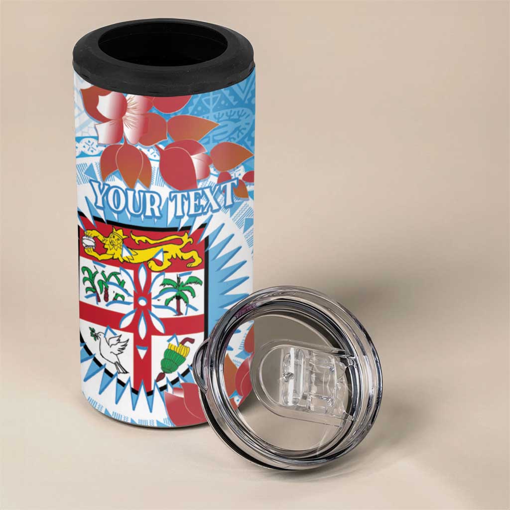 Personalised Fiji Day 4 in 1 Can Cooler Tumbler Fijian Tapa Pattern Mix Tagimoucia - Blue Version