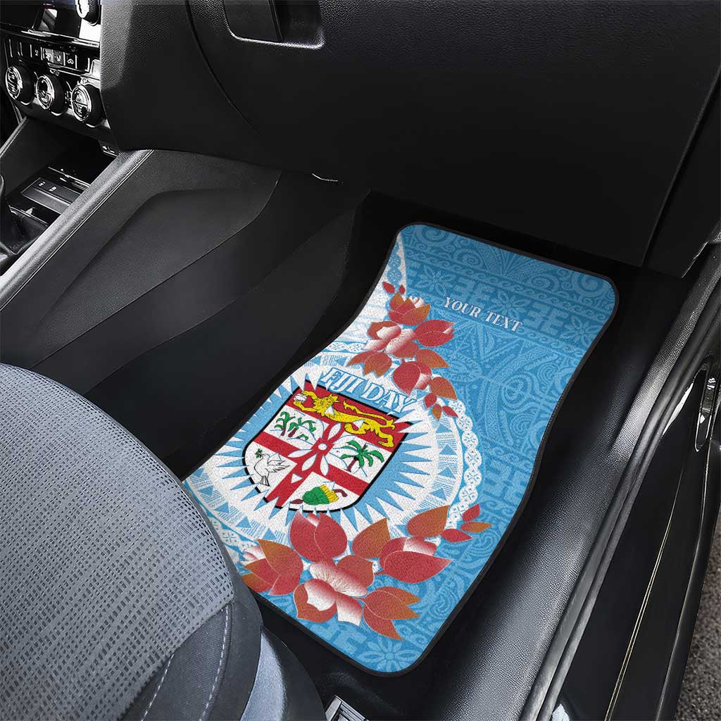 Personalised Fiji Day Car Mats Fijian Tapa Pattern Mix Tagimoucia - Blue Version