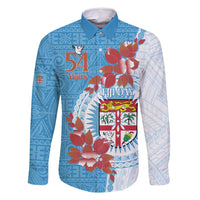 Personalised Fiji Day Family Matching Long Sleeve Bodycon Dress and Hawaiian Shirt Fijian Tapa Pattern Mix Tagimoucia - Blue Version