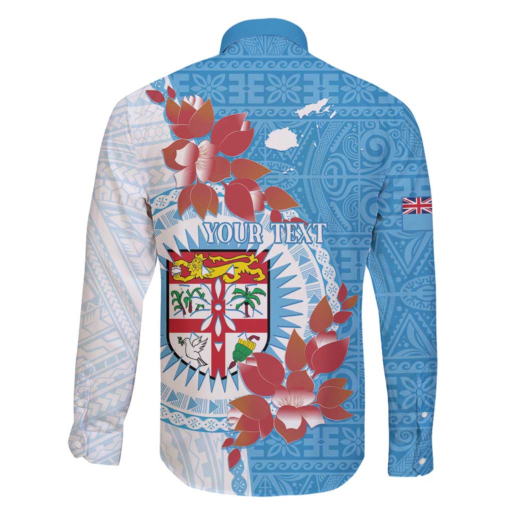 Personalised Fiji Day Family Matching Mermaid Dress and Hawaiian Shirt Fijian Tapa Pattern Mix Tagimoucia - Blue Version