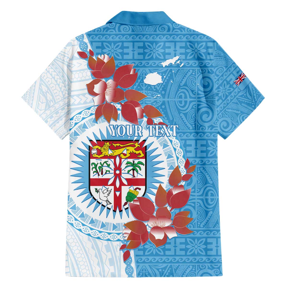 Personalised Fiji Day Family Matching Puletasi and Hawaiian Shirt Fijian Tapa Pattern Mix Tagimoucia - Blue Version