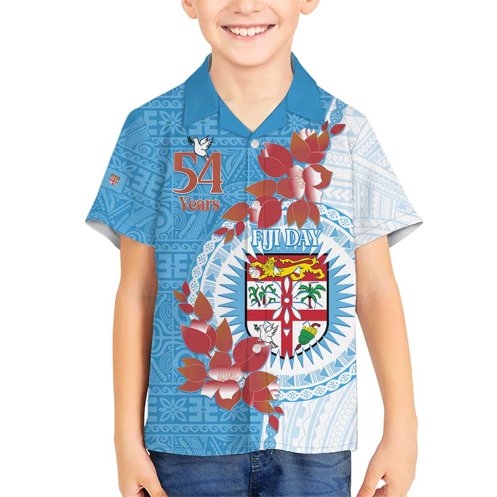 Personalised Fiji Day Kid Hawaiian Shirt Fijian Tapa Pattern Mix Tagimoucia - Blue Version LT14 Kid Blue - Polynesian Pride