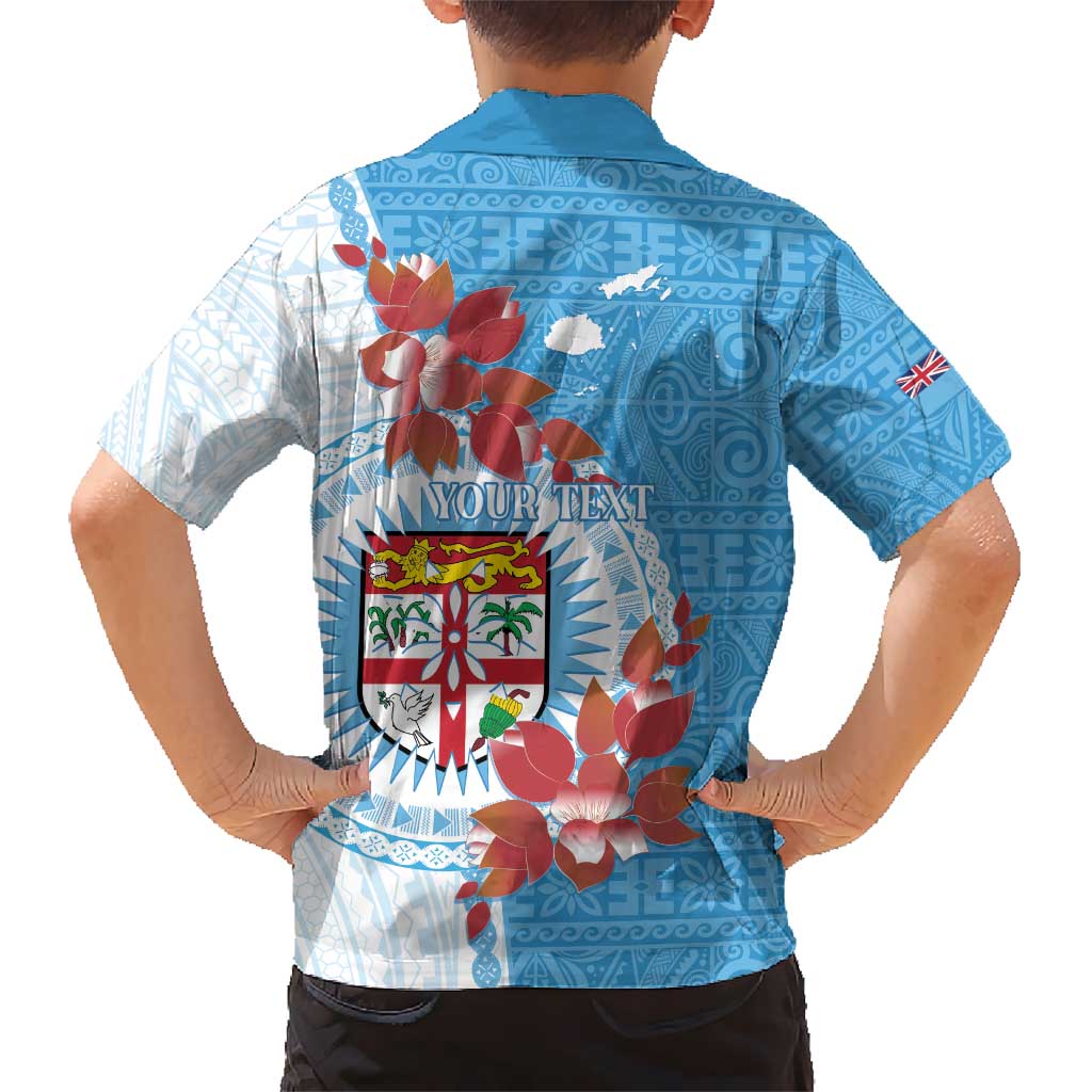 Personalised Fiji Day Kid Hawaiian Shirt Fijian Tapa Pattern Mix Tagimoucia - Blue Version LT14 - Polynesian Pride