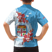 Personalised Fiji Day Kid Hawaiian Shirt Fijian Tapa Pattern Mix Tagimoucia - Blue Version LT14 - Polynesian Pride