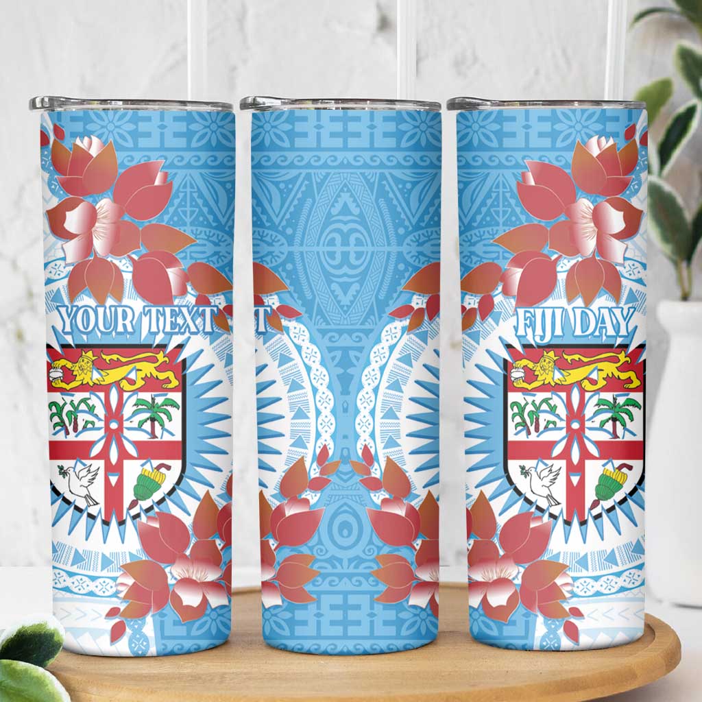 Personalised Fiji Day Skinny Tumbler Fijian Tapa Pattern Mix Tagimoucia - Blue Version