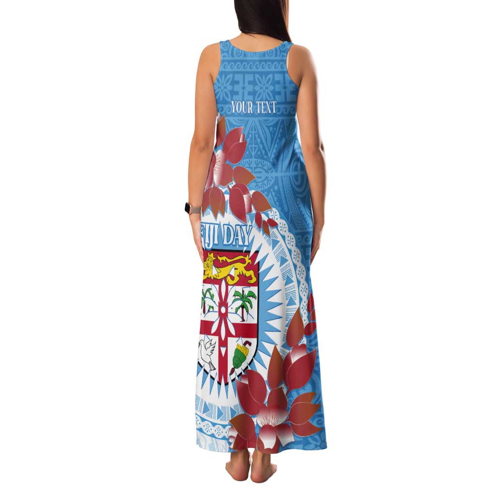 Personalised Fiji Day Tank Maxi Dress Fijian Tapa Pattern Mix Tagimoucia - Blue Version