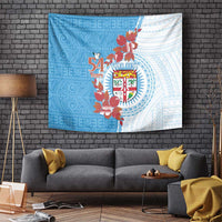 Personalised Fiji Day Tapestry Fijian Tapa Pattern Mix Tagimoucia - Blue Version