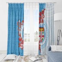 Personalised Fiji Day Window Curtain Fijian Tapa Pattern Mix Tagimoucia - Blue Version