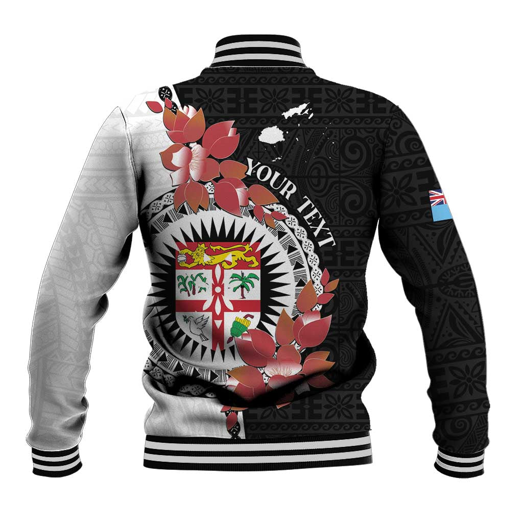 Personalised Fiji Day Baseball Jacket Fijian Tapa Pattern Mix Tagimoucia - Black Version LT14 - Polynesian Pride