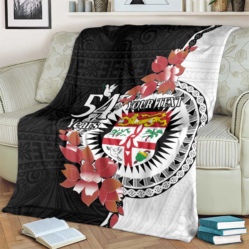 Personalised Fiji Day Blanket Fijian Tapa Pattern Mix Tagimoucia - Black Version LT14 - Polynesian Pride