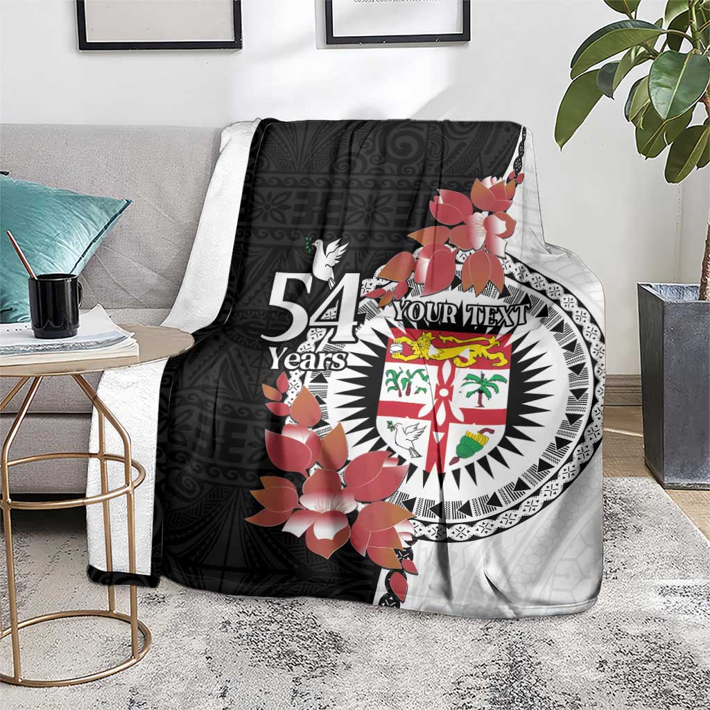 Personalised Fiji Day Blanket Fijian Tapa Pattern Mix Tagimoucia - Black Version LT14 - Polynesian Pride