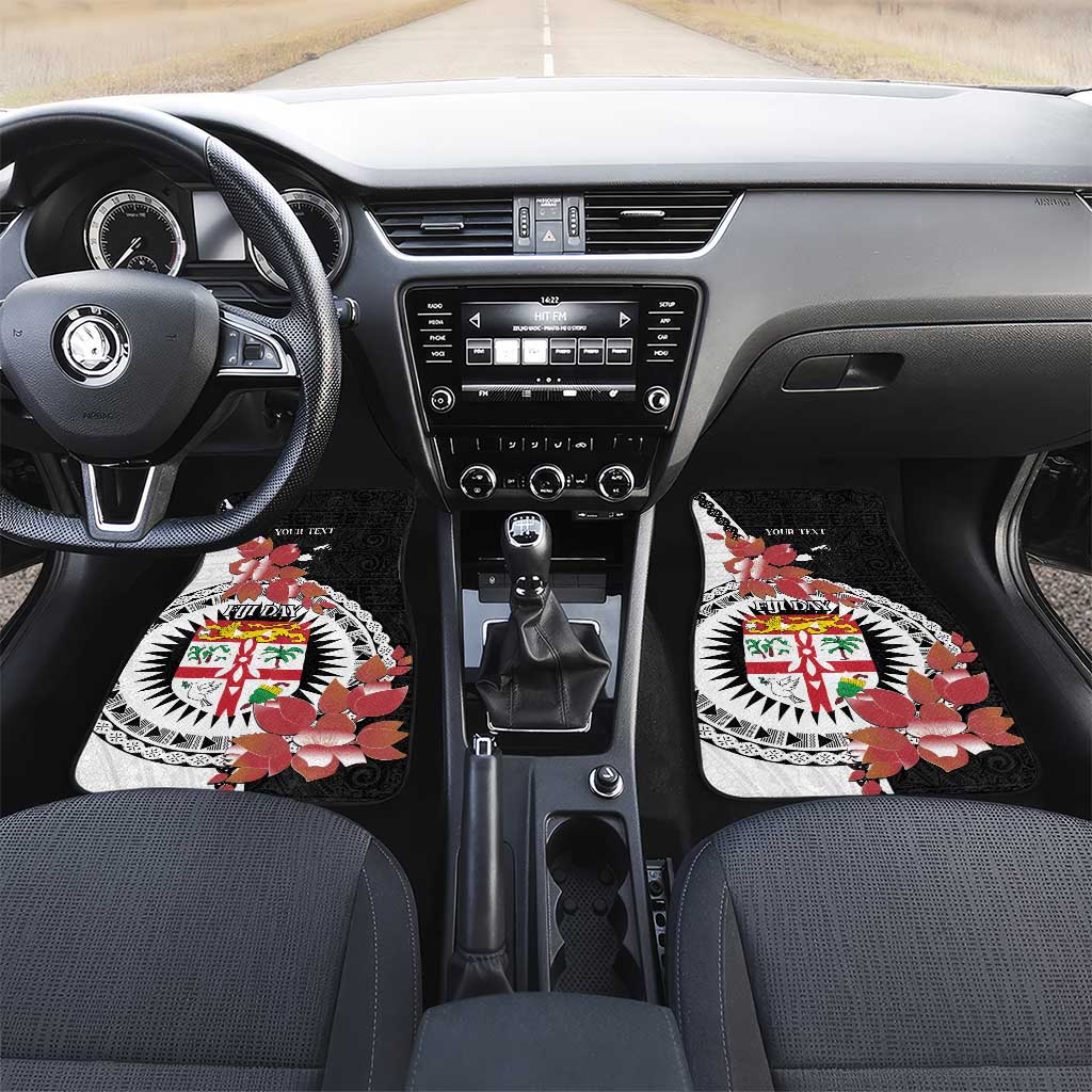Personalised Fiji Day Car Mats Fijian Tapa Pattern Mix Tagimoucia - Black Version