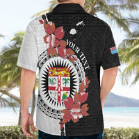 Personalised Fiji Day Hawaiian Shirt Fijian Tapa Pattern Mix Tagimoucia - Black Version