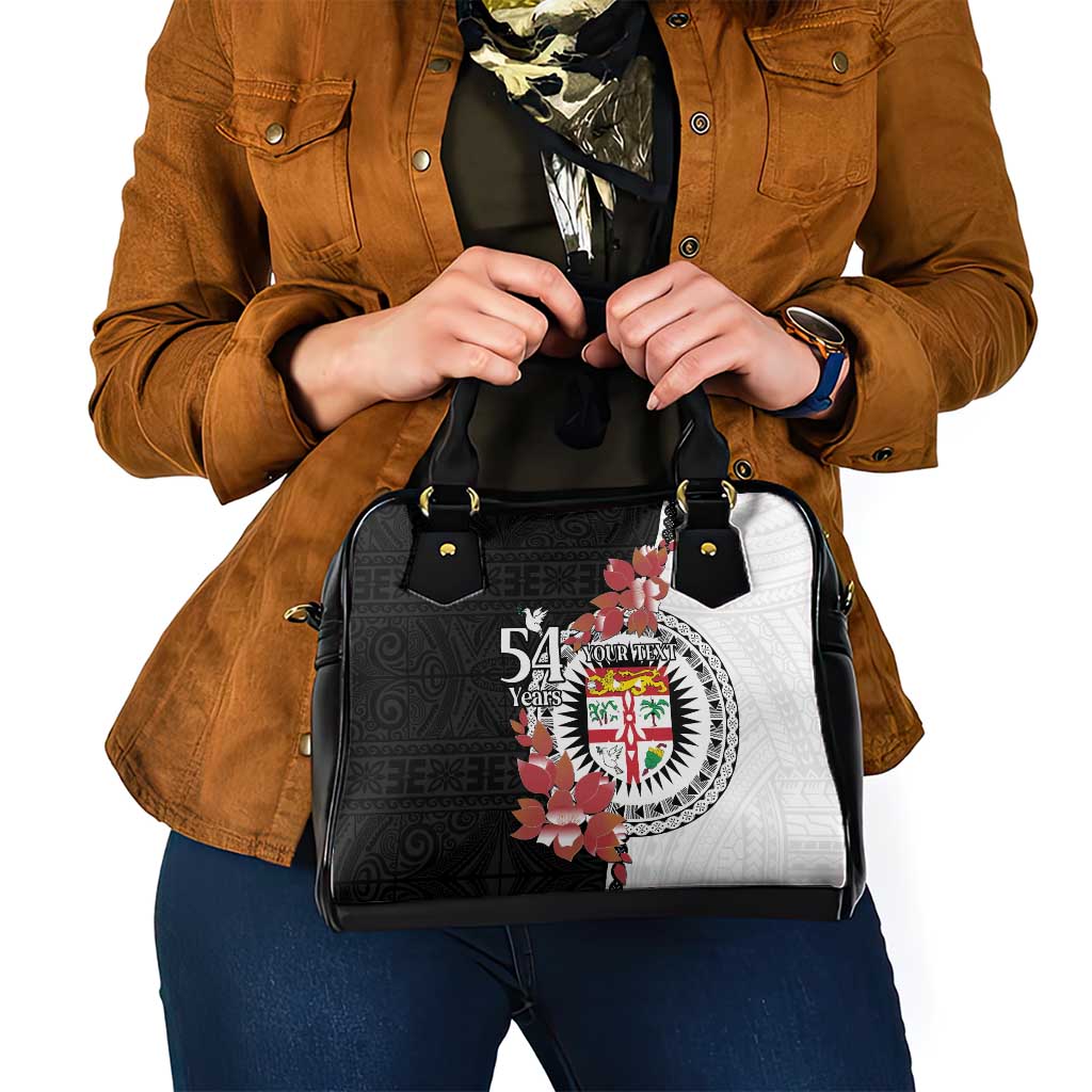 Personalised Fiji Day Shoulder Handbag Fijian Tapa Pattern Mix Tagimoucia - Black Version