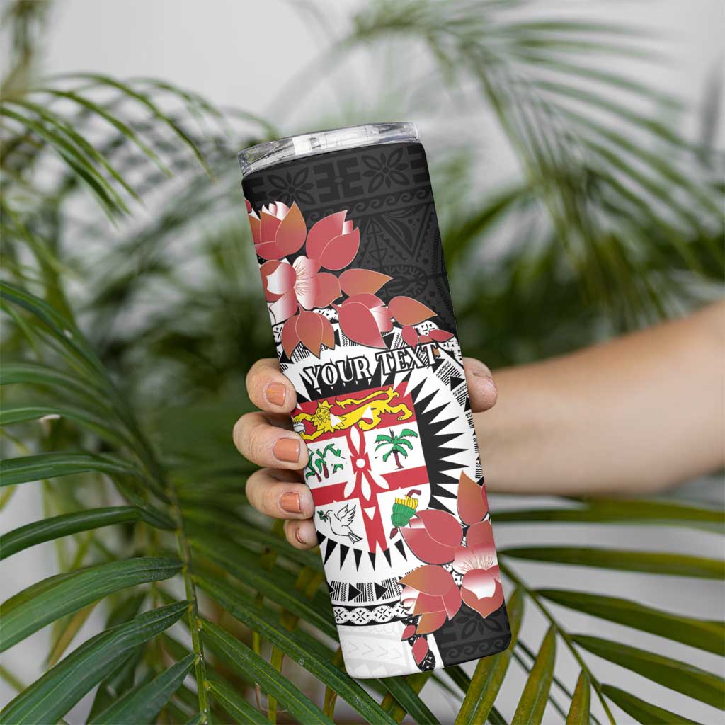 Personalised Fiji Day Skinny Tumbler Fijian Tapa Pattern Mix Tagimoucia - Black Version