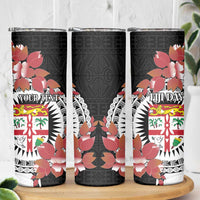 Personalised Fiji Day Skinny Tumbler Fijian Tapa Pattern Mix Tagimoucia - Black Version