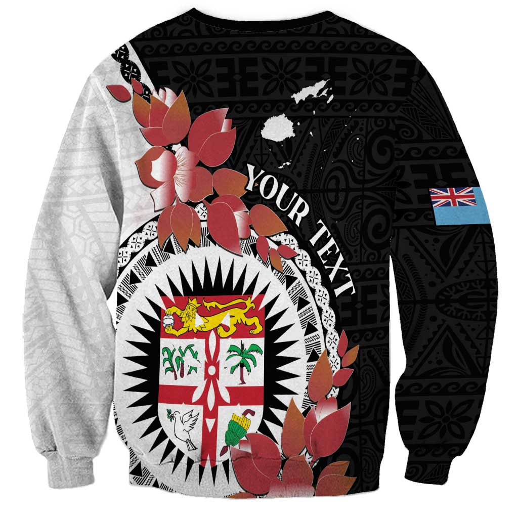 Personalised Fiji Day Sweatshirt Fijian Tapa Pattern Mix Tagimoucia - Black Version LT14 - Polynesian Pride